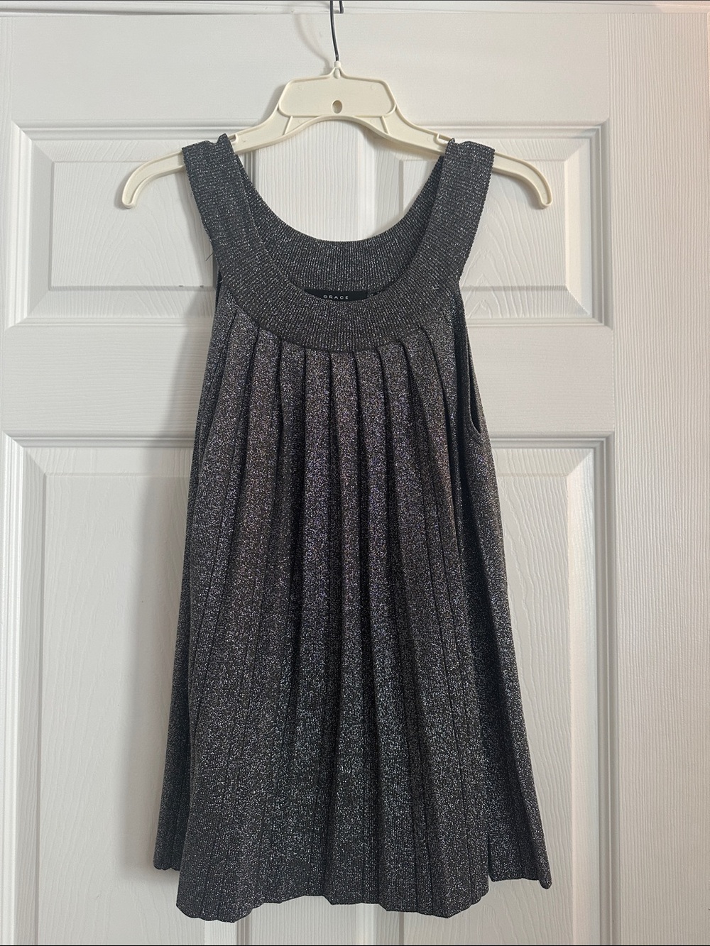 Grace Shimmer Pleated Tank - Black